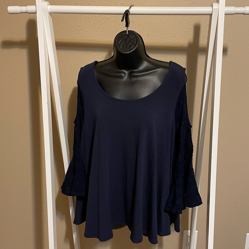 Navy blue Nally and Millie cold shoulder top